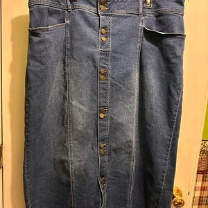 Denim Button-Front Skirt
